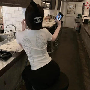 White Gray Winged Gem B Women's Tee-Kawaii Dream