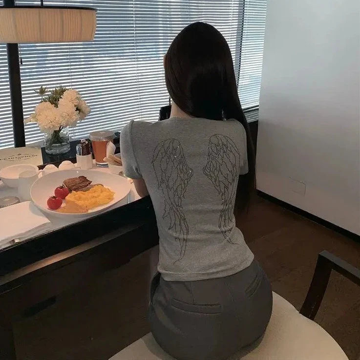 White Gray Winged Gem B Women's Tee-Kawaii Dream