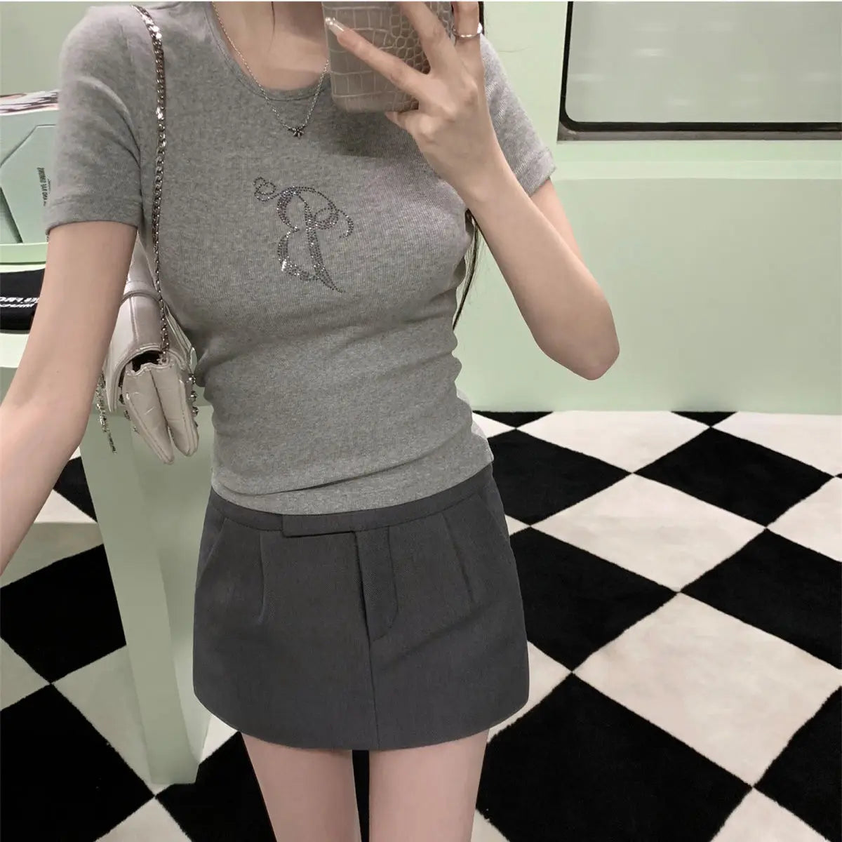 White Gray Winged Gem B Women's Tee-Kawaii Dream