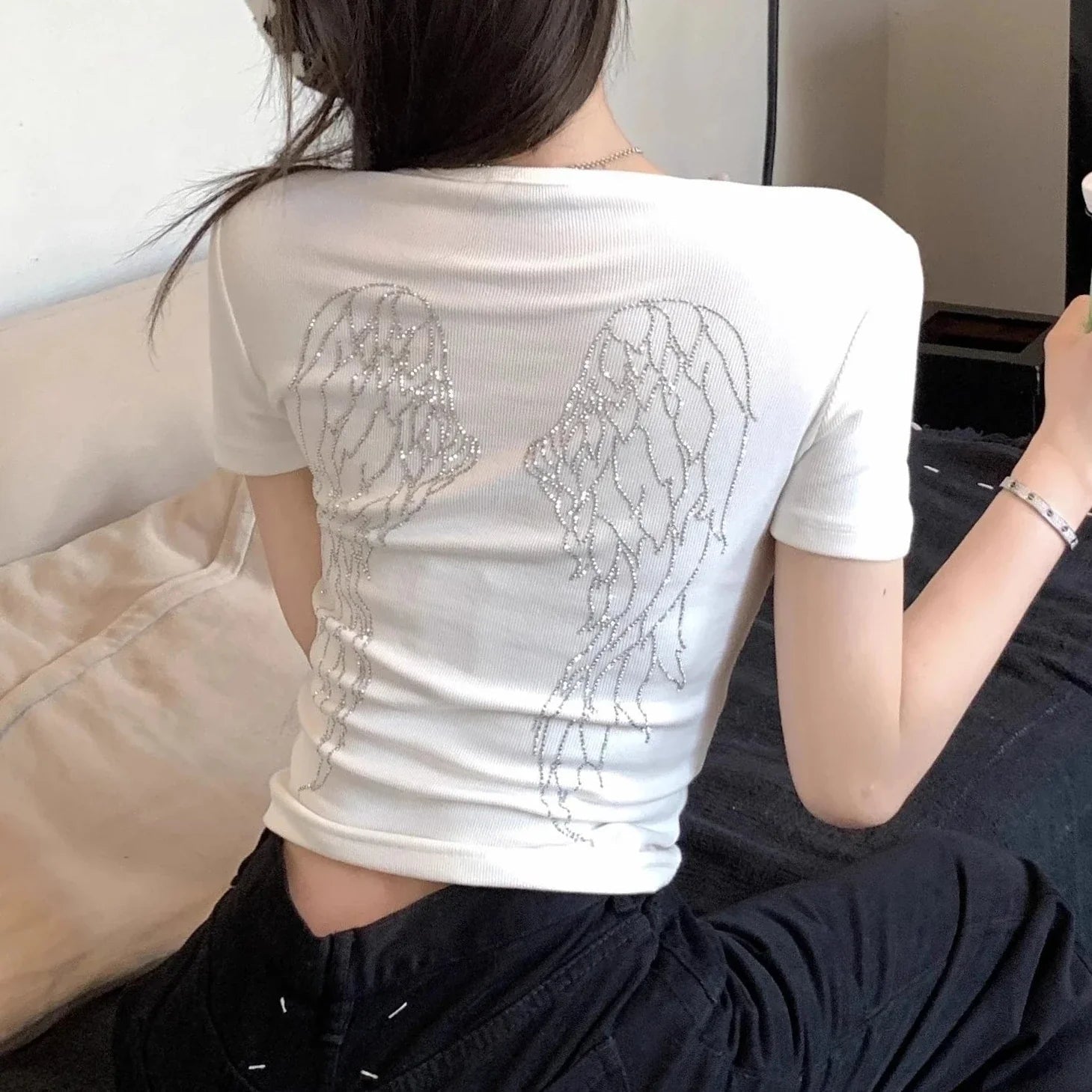 White Gray Winged Gem B Women's Tee-Kawaii Dream
