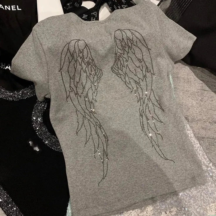 White Gray Winged Gem B Women's Tee-Kawaii Dream