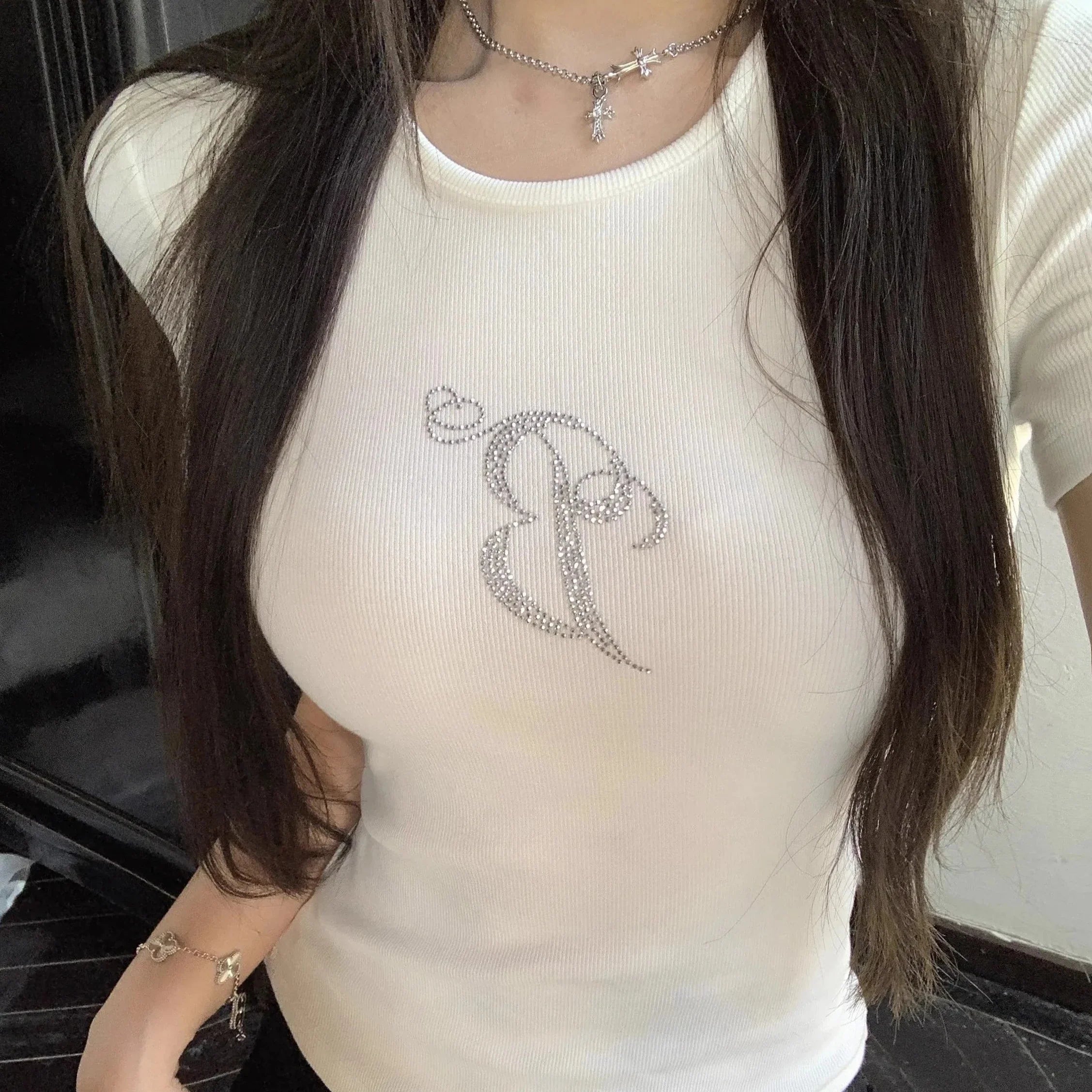 White Gray Winged Gem B Women's Tee-Kawaii Dream