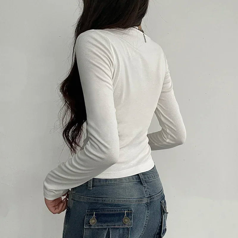 White Harajuku Laced Women's Long Sleeve Top-Kawaii Dream