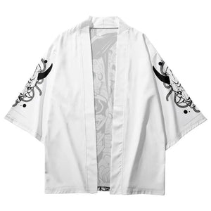 White Japanese-themed Skeleton Samurai Print Unisex Kimono-Kawaii Dream
