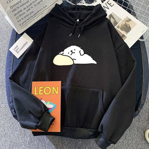 White Mochi Luckie the Dog Unisex Hoodie-Kawaii Dream