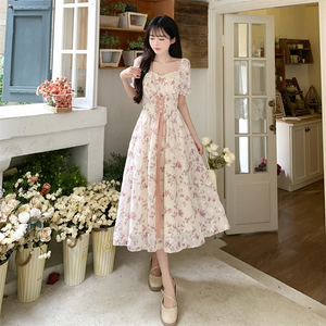 White Pink Cottage Lace Milkmaid Dress-Kawaii Dream