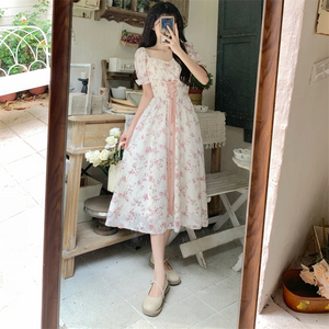 White Pink Cottage Lace Milkmaid Dress-Kawaii Dream