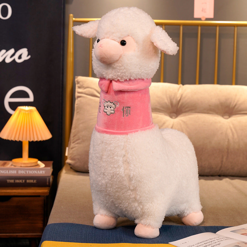 White Pink Fluffy Alpaca Plushie-Kawaii Dream