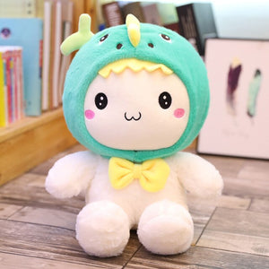 White Teddy with Bunny Bear Dinosaur Hat Plushie-Kawaii Dream