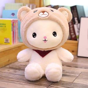 White Teddy with Bunny Bear Dinosaur Hat Plushie-Kawaii Dream