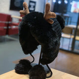Winter Faux Fur Reindeer Beanie Hat-Kawaii Dream