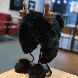 Winter Faux Fur Reindeer Beanie Hat-Kawaii Dream