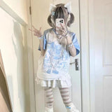 Y2K Harajuku Anime Punk Girl Black Blue Women's Top Tee-Kawaii Dream