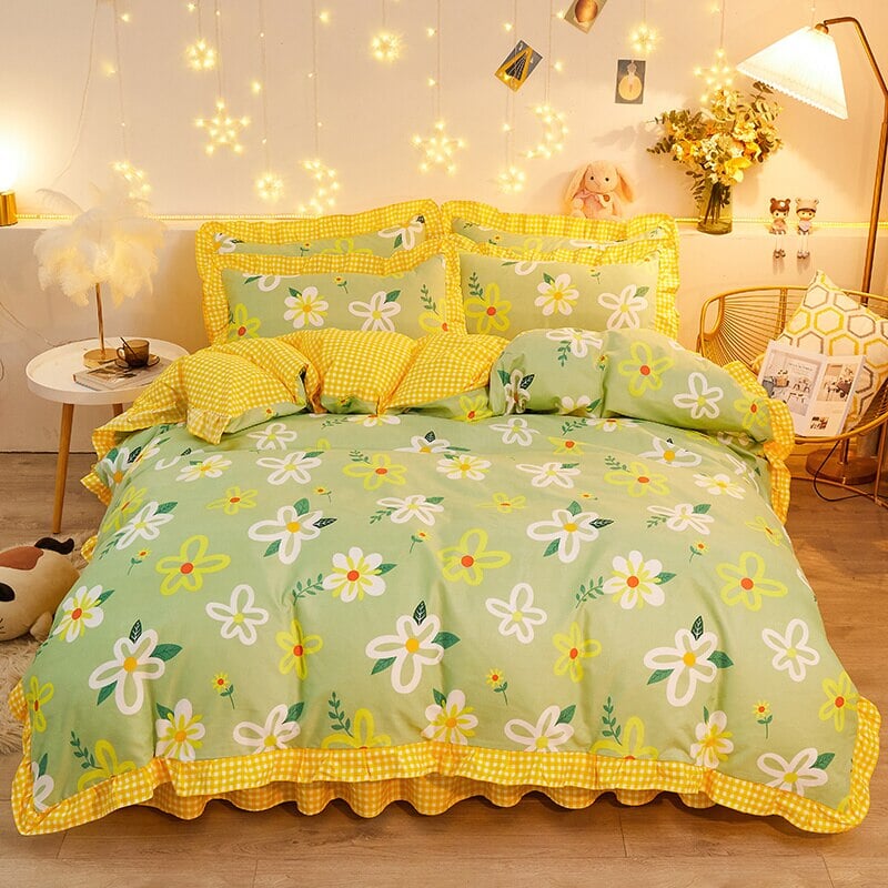 Yellow Floral Bedding Set Collection with Bed Sheet-Kawaii Dream
