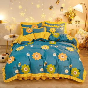Yellow Floral Bedding Set Collection with Bed Sheet-Kawaii Dream