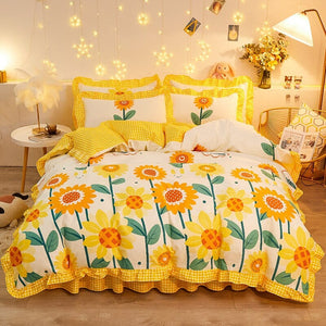 Yellow Floral Bedding Set Collection with Bed Sheet-Kawaii Dream