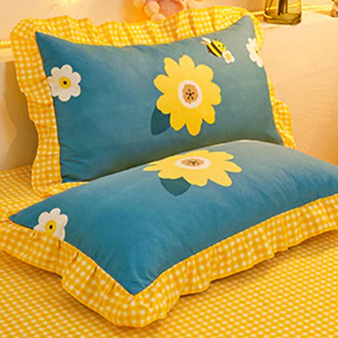 Yellow Floral Bedding Set Collection with Bed Sheet-Kawaii Dream