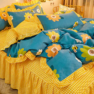 Yellow Floral Bedding Set Collection with Bed Sheet-Kawaii Dream