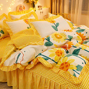 Yellow Floral Bedding Set Collection with Bed Sheet-Kawaii Dream