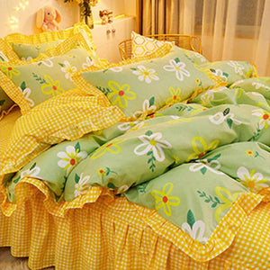 Yellow Floral Bedding Set Collection with Bed Sheet-Kawaii Dream