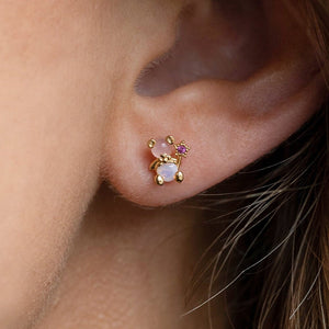 Zircon Light Pink Round Gold-plated Earring-Kawaii Dream