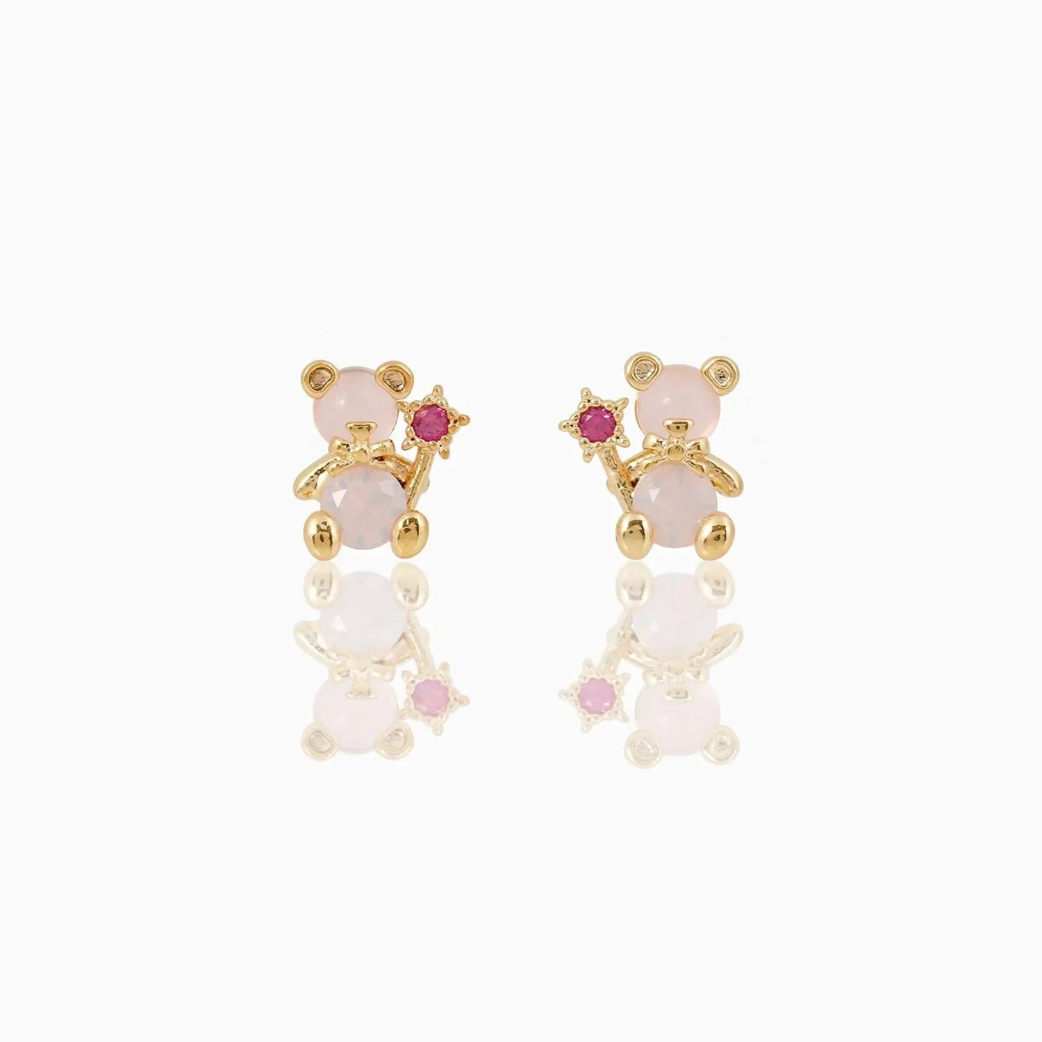 Zircon Light Pink Round Gold-plated Earring-Kawaii Dream