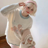 kawaii cream knit sweater angel bear print pastel mint trim cutecore front view model