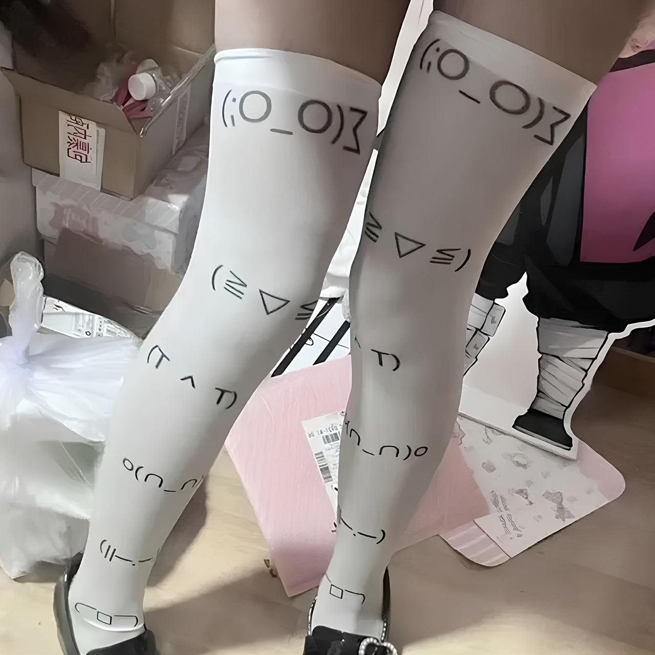 Gothic Expression Print Knee High Socks