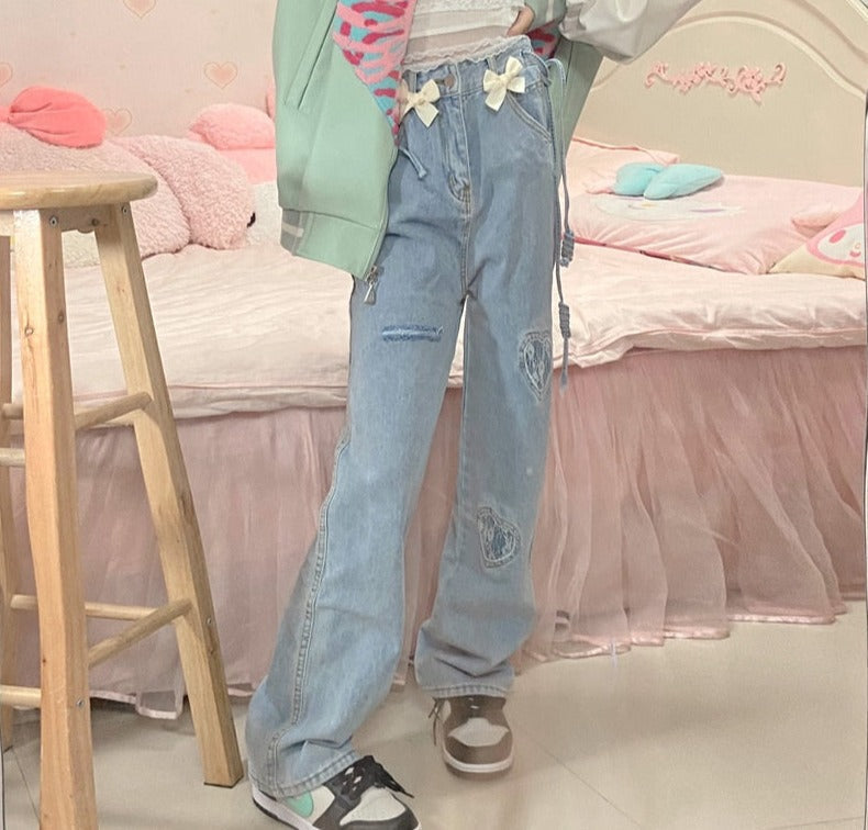 Bow Embellished Denim Jeans