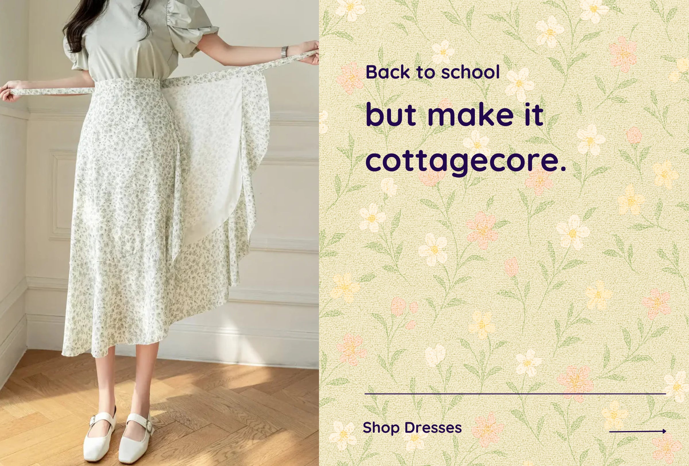 Back to school look in a floral cottagecore dress – soft and dreamy aesthetic