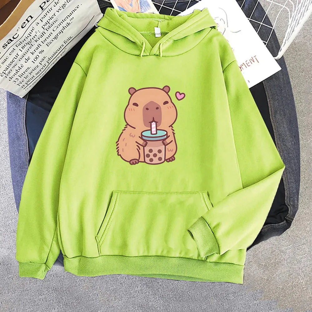 Capybara Drinking Bubble Tea Unisex Hoodie-Kawaii Dream