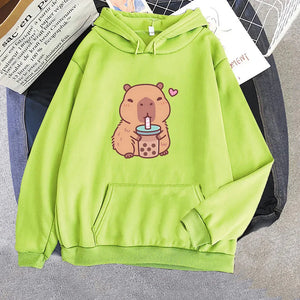 Capybara Drinking Bubble Tea Unisex Hoodie-Kawaii Dream