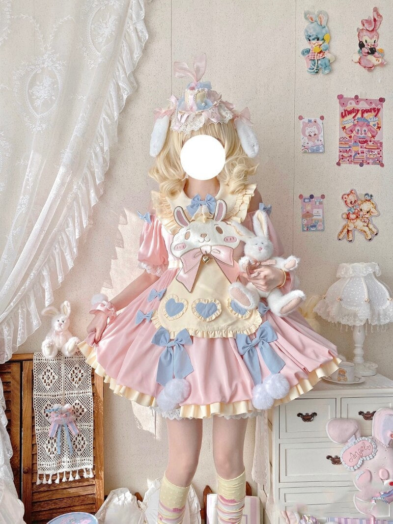 kawaii light pink dress Fluffy Pink Kawaii Girl Long Sleeve Dress