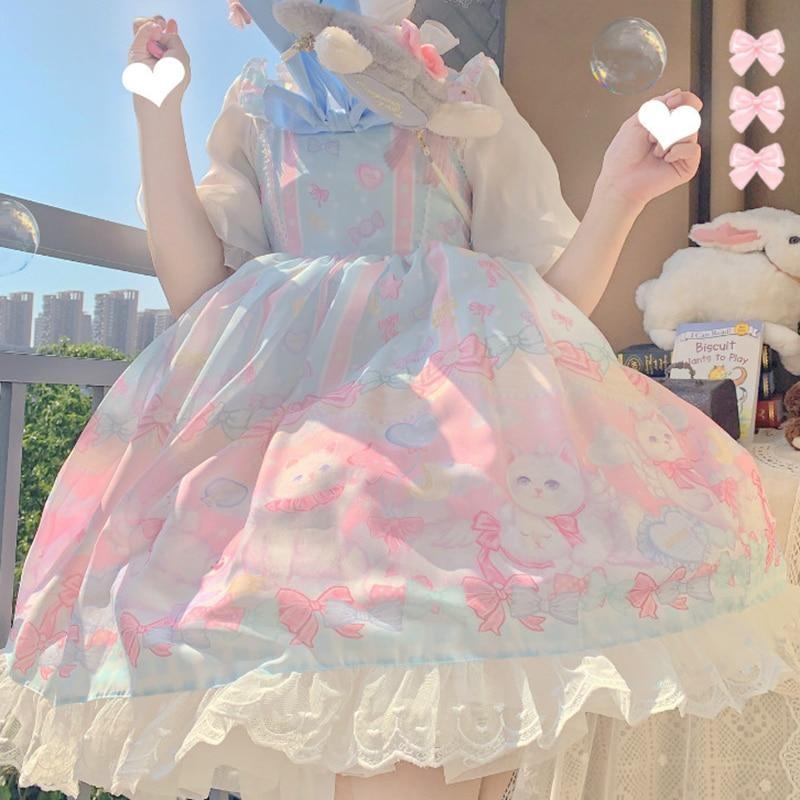 pastel kawaii dress Pocket Kitten Lolita Dress Blue Dress