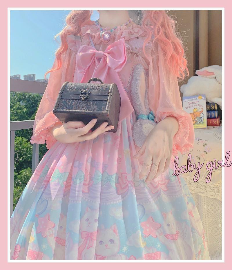 women's pastel pink kawaii dress Pocket Kitten Lolita Dress Blue Dress