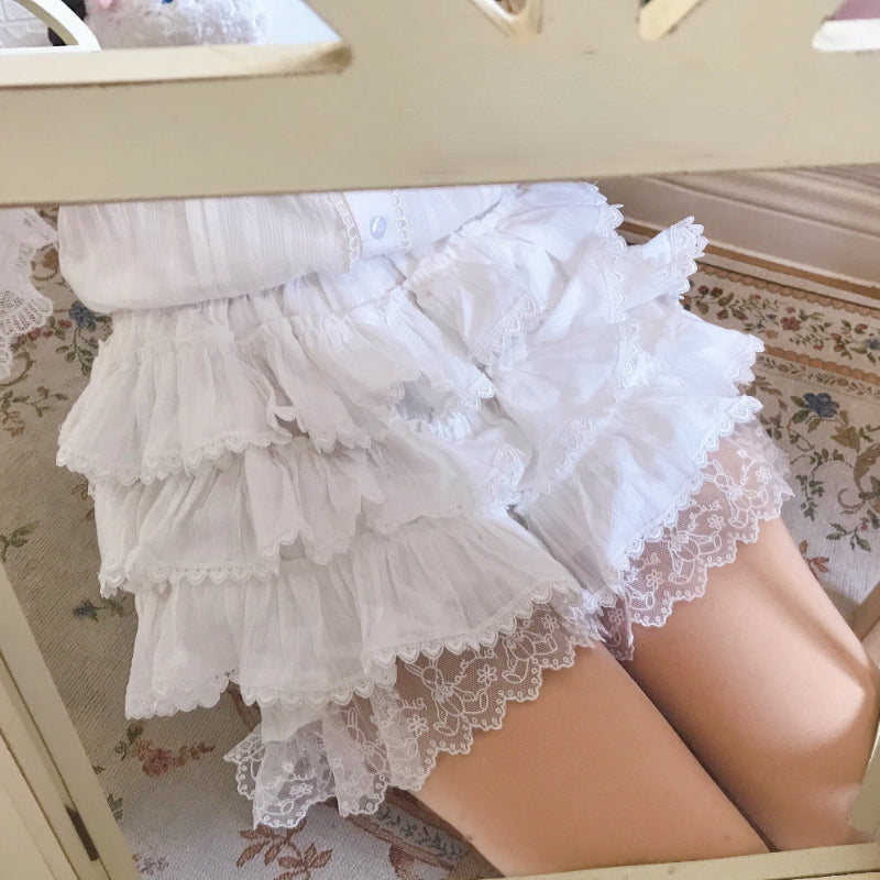 Ruffled White Bloomer Shorts