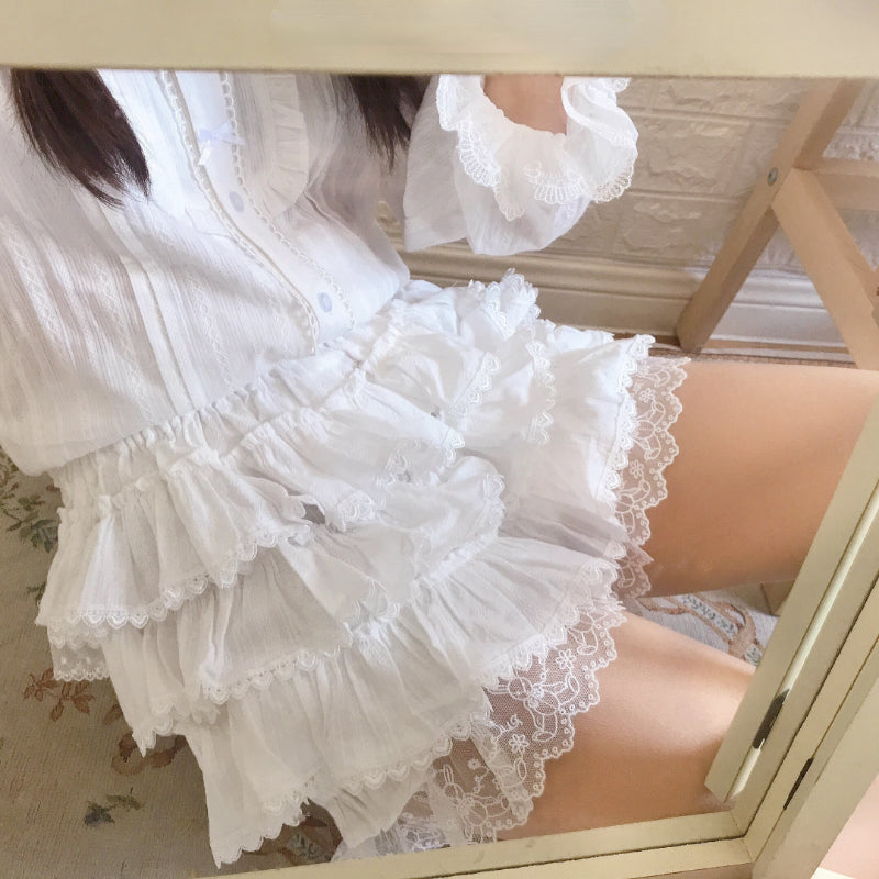 Ruffled White Bloomer Shorts