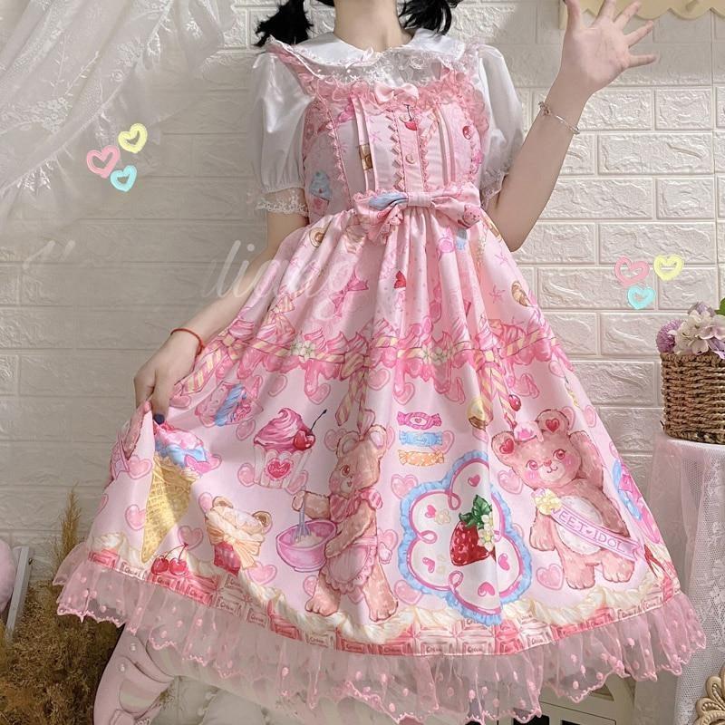 pastel kawaii dress Pastel Kawaii Mini Dress Cute A-Line Summer Beach Dress Kawaii This Pastel Blue Maiden Dress is the perfect embodiment of a kawaii aesthetic Teddy Bear Bakery Lolita Dress